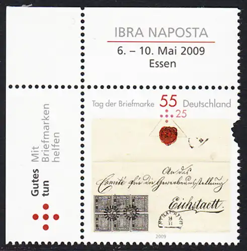 BUND 2009 Michel-Nummer 2735 postfrisch EINZELMARKE ECKRAND oben links