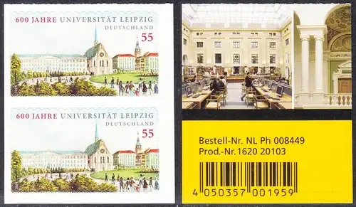 BUND 2009 Michel-Nummer 2747 postfrisch vert.PAAR m/ EAN (b) -aus MH/selbstklebend-