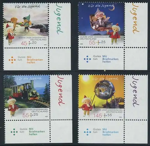 BUND 2009 Michel-Nummer 2748-2751 postfrisch SATZ(4) EINZELMARKEN ECKRÄNDER unten rechts