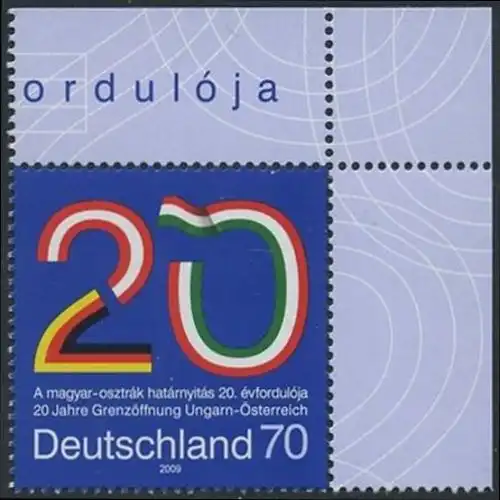 BUND 2009 Michel-Nummer 2759 postfrisch EINZELMARKE ECKRAND oben rechts