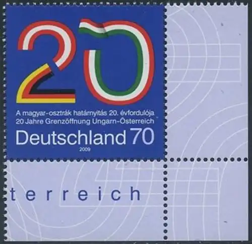 BUND 2009 Michel-Nummer 2759 postfrisch EINZELMARKE ECKRAND unten rechts