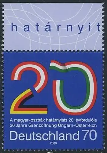 BUND 2009 Michel-Nummer 2759 postfrisch EINZELMARKE RAND oben (b)