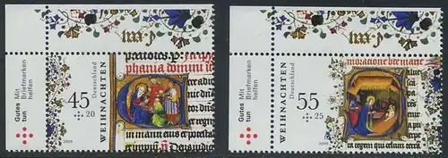 BUND 2009 Michel-Nummer 2763-2764 postfrisch SATZ(2) EINZELMARKEN ECKRÄNDER oben links