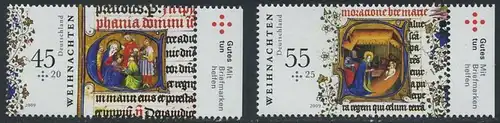 BUND 2009 Michel-Nummer 2763-2764 postfrisch SATZ(2) EINZELMARKEN RÄNDER rechts