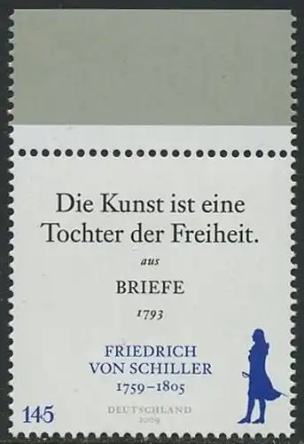 BUND 2009 Michel-Nummer 2765 postfrisch EINZELMARKE RAND oben