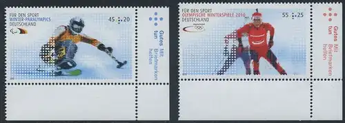 BUND 2010 Michel-Nummer 2781-2782 postfrisch SATZ(2) EINZELMARKEN ECKRÄNDER unten rechts