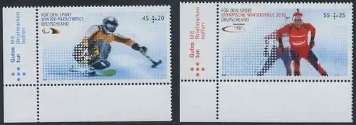 BUND 2010 Michel-Nummer 2781-2782 postfrisch SATZ(2) EINZELMARKEN ECKRÄNDER unten links