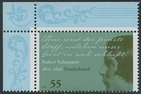 BUND 2010 Michel-Nummer 2797 postfrisch EINZELMARKE ECKRAND oben links