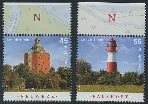 BUND 2010 Michel-Nummer 2800-2801 postfrisch SATZ(2) EINZELMARKEN RÄNDER oben (b)