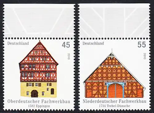 BUND 2010 Michel-Nummer 2823-2824 postfrisch SATZ(2) EINZELMARKEN RÄNDER oben (b)