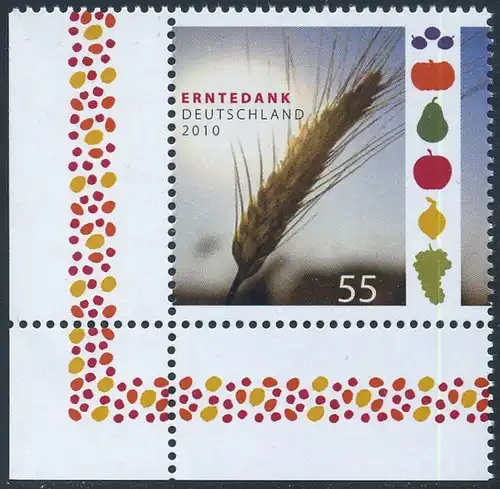 BUND 2010 Michel-Nummer 2826 postfrisch EINZELMARKE ECKRAND unten links