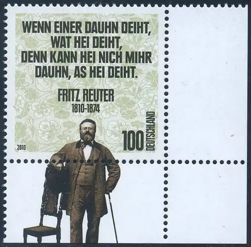 BUND 2010 Michel-Nummer 2832 postfrisch EINZELMARKE ECKRAND unten rechts