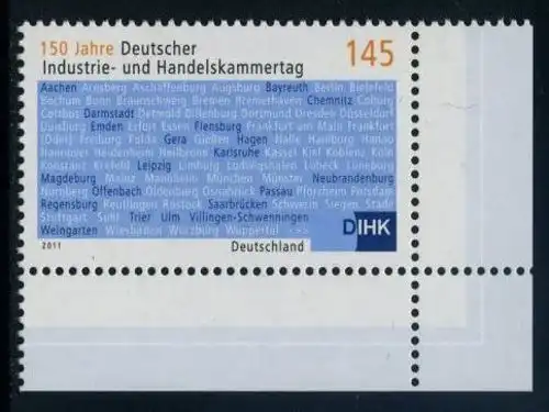 BUND 2011 Michel-Nummer 2865 postfrisch EINZELMARKE ECKRAND unten rechts