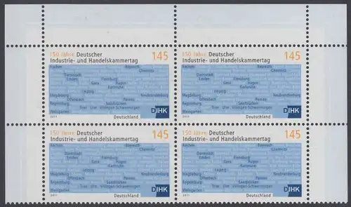 BUND 2011 Michel-Nummer 2865 postfrisch BLOCK ECKRÄNDER oben rechts/oben links