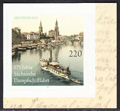 BUND 2011 Michel-Nummer 2874 postfrisch EINZELMARKE ECKRAND unten rechts (b) -aus MH/selbstklebend-