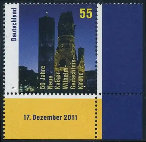 BUND 2011 Michel-Nummer 2898 postfrisch EINZELMARKE ECKRAND unten rechts