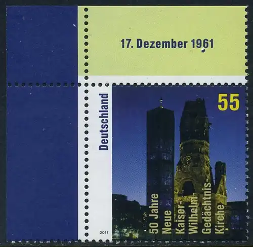 BUND 2011 Michel-Nummer 2898 postfrisch EINZELMARKE ECKRAND oben links