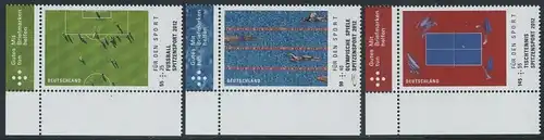 BUND 2012 Michel-Nummer 2924-2926 postfrisch SATZ(3) EINZELMARKEN ECKRÄNDER unten links