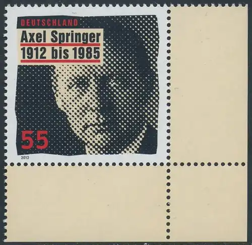 BUND 2012 Michel-Nummer 2927 postfrisch EINZELMARKE ECKRAND unten rechts