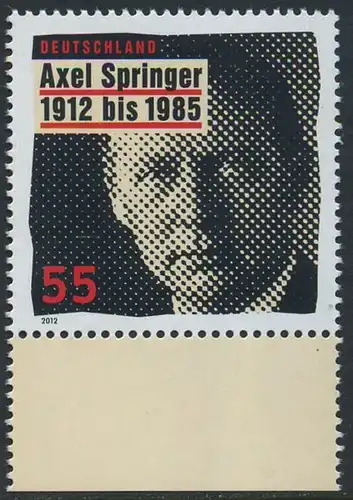 BUND 2012 Michel-Nummer 2927 postfrisch EINZELMARKE RAND unten