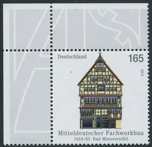 BUND 2012 Michel-Nummer 2931 postfrisch EINZELMARKE ECKRAND oben links