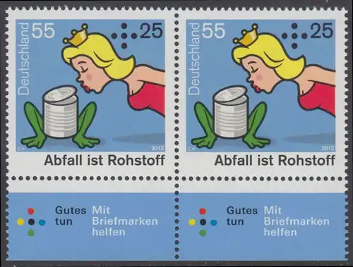 BUND 2012 Michel-Nummer 2932 postfrisch horiz.PAAR RAND unten