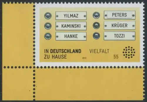 BUND 2012 Michel-Nummer 2941 postfrisch EINZELMARKE ECKRAND unten links