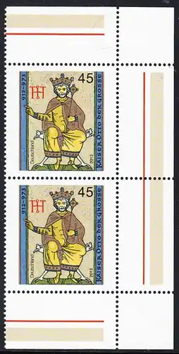 BUND 2012 Michel-Nummer 2949 postfrisch vert.PAAR ECKRÄNDER oben rechts/unten rechts