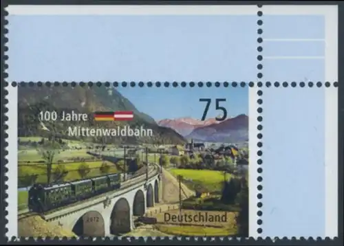 BUND 2012 Michel-Nummer 2951 postfrisch EINZELMARKE ECKRAND oben rechts