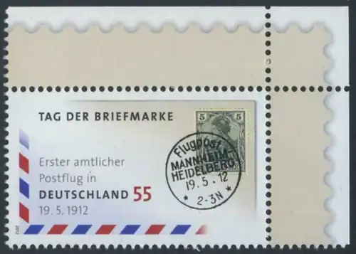 BUND 2012 Michel-Nummer 2954 postfrisch EINZELMARKE ECKRAND oben rechts