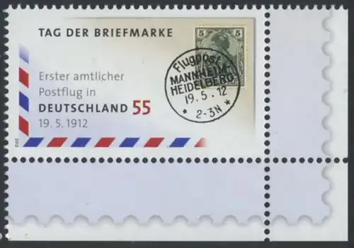 BUND 2012 Michel-Nummer 2954 postfrisch EINZELMARKE ECKRAND unten rechts