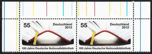BUND 2012 Michel-Nummer 2956 postfrisch horiz.PAAR ECKRÄNDER oben rechts/oben links
