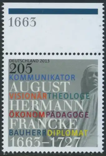 BUND 2013 Michel-Nummer 2989 postfrisch EINZELMARKE RAND oben (c)