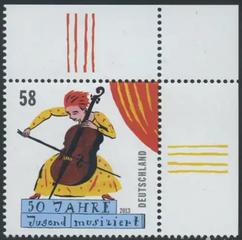 BUND 2013 Michel-Nummer 2991 postfrisch EINZELMARKE ECKRAND oben rechts