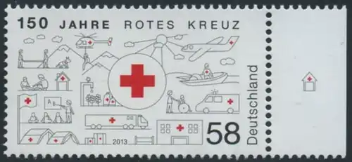 BUND 2013 Michel-Nummer 2998 postfrisch EINZELMARKE RAND rechts (c)