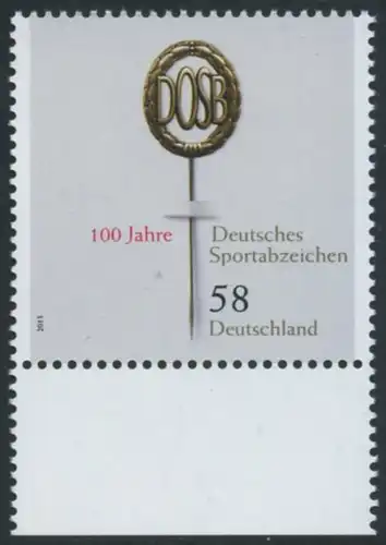 BUND 2013 Michel-Nummer 2999 postfrisch EINZELMARKE RAND unten (b)