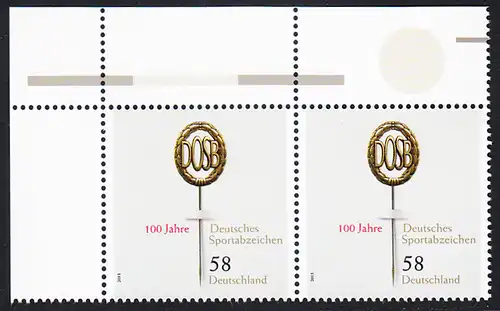BUND 2013 Michel-Nummer 2999 postfrisch horiz.PAAR ECKRAND oben links