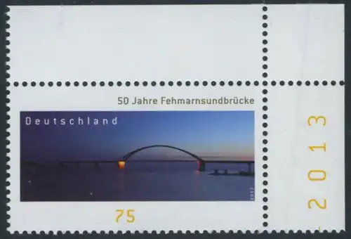 BUND 2013 Michel-Nummer 3001 postfrisch EINZELMARKE ECKRAND oben rechts