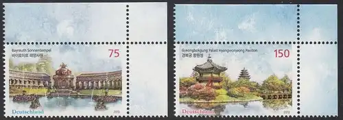 BUND 2013 Michel-Nummer 3013-3014 postfrisch SATZ(2) EINZELMARKEN ECKRÄNDER oben rechts