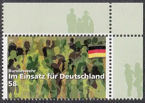 BUND 2013 Michel-Nummer 3015 postfrisch EINZELMARKE ECKRAND oben rechts