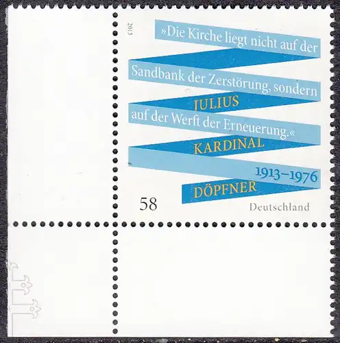 BUND 2013 Michel-Nummer 3026 postfrisch EINZELMARKE ECKRAND unten links