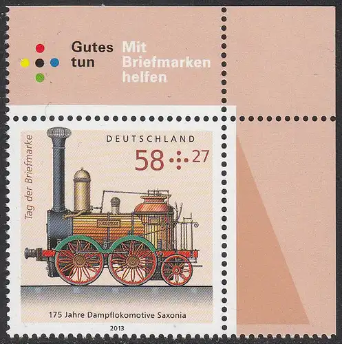 BUND 2013 Michel-Nummer 3027 postfrisch EINZELMARKE ECKRAND oben rechts