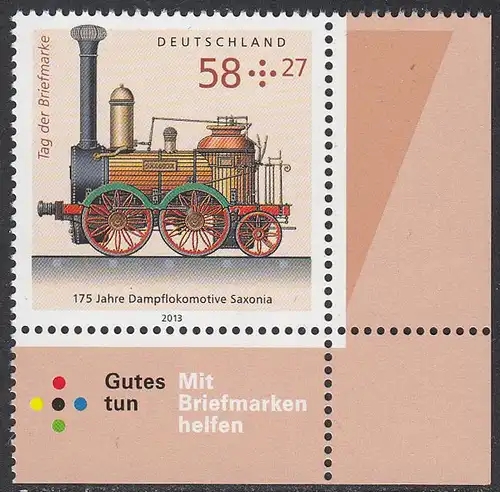BUND 2013 Michel-Nummer 3027 postfrisch EINZELMARKE ECKRAND unten rechts