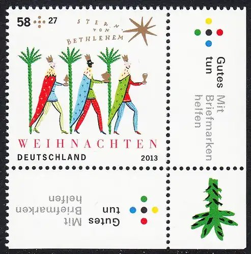 BUND 2013 Michel-Nummer 3035 postfrisch EINZELMARKE ECKRAND unten rechts