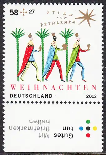 BUND 2013 Michel-Nummer 3035 postfrisch EINZELMARKE RAND unten