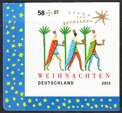 BUND 2013 Michel-Nummer 3040 postfrisch EINZELMARKE ECKRAND unten links (c) -aus MH/selbstklebend-