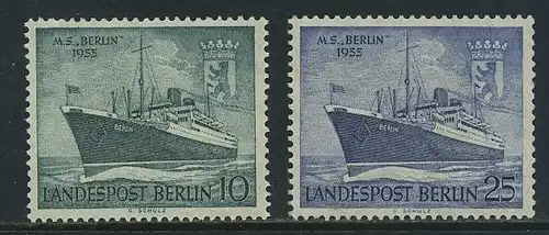 BERLIN 1955 Michel-Nummer 126-127 postfrisch SATZ(2) EINZELMARKEN - Taufe des Motorschiffes Berlin