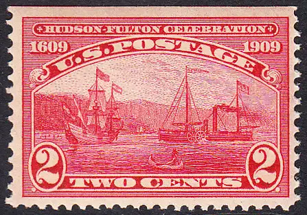 USA Michel 0177 / Scott 0372 postfrisch EINZELMARKE (oben ungezähnt) - 300. Jahrestag der Entdeckung des Hudson, 100 Jahre Dampfschifffahrt auf dem Hudson