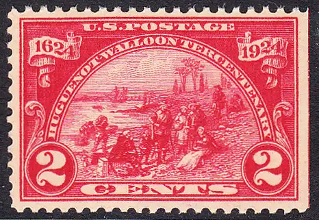 USA Michel 0291 / Scott 0615 postfrisch EINZELMARKE (rechts ungezähnt / a2) - 300. Jahrestag der Landung der Hugenotten: Landung bei Fort Orange, heute Albany