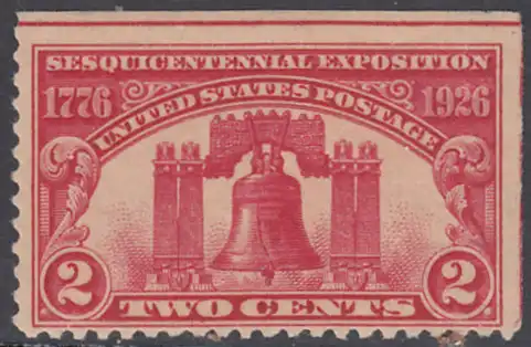 USA Michel 0303 / Scott 0627 postfrisch (Gummierung beeintächtigt) EINZELMARKE (oben + rechts ungezähnt) - 150 Jahre Unabhängigkeit der Vereinigten Staaten von Amerika, Ausstellung in Philadelphia, PA